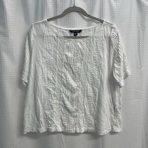 Lauren Ralph Lauren Women's White Cotton Pintuck Crochet Lace Top Classic XL
